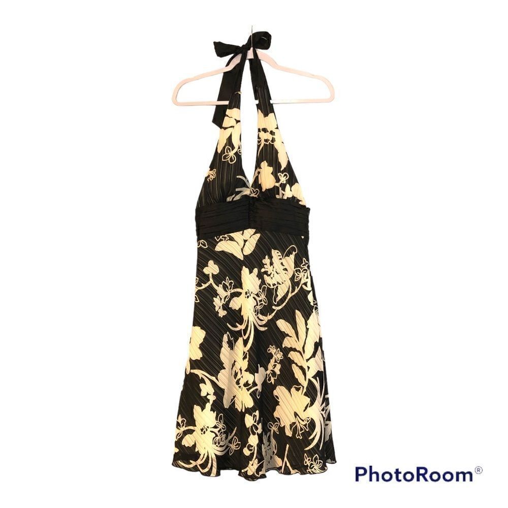 Lyndia Floral Cream and Black Halter, Backless Dress Size 2